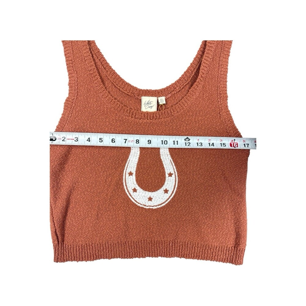 White Crow Horseshoe Knit Sweater Tank Top XL Western Boho NWT Rust Crop - Picture 7 of 8